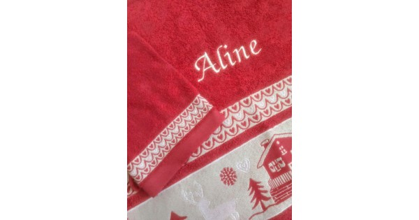 Handdoek rood met chaletmotief + washandje